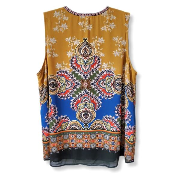 Women Boho Tassel Sleeveless Top Blouse XL Floral Colorful Casual Career Artsy - Picture 7 of 9